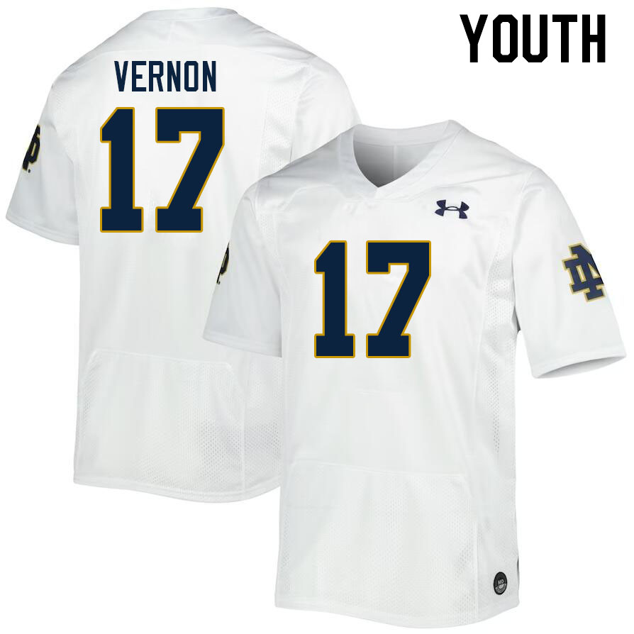 Youth #17 Brenan Vernon Notre Dame Fighting Irish College Football Jerseys Stitched Sale-White - Click Image to Close
